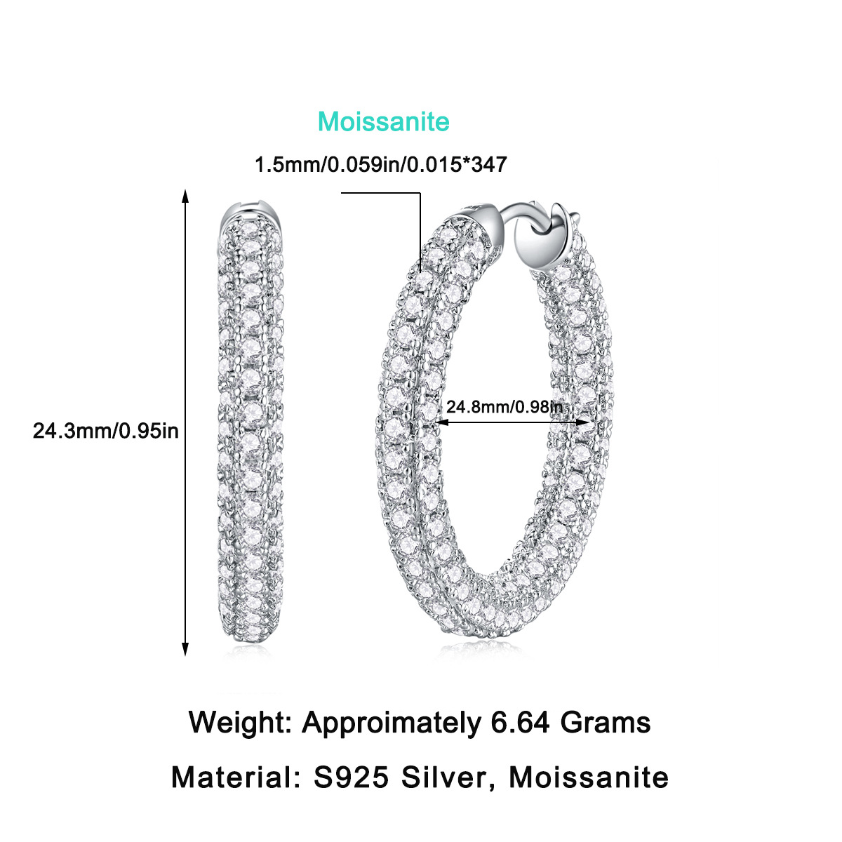 Sparkling Moissanite-Embellished Silver Hoop Earrings