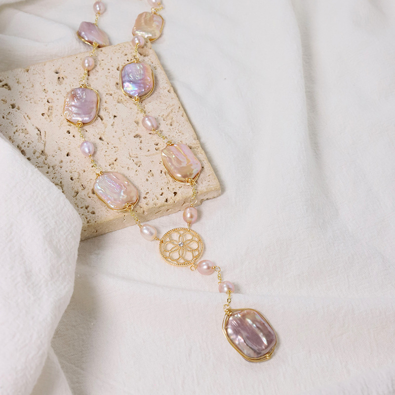 Elegant Pink Baroque Pearl Necklace