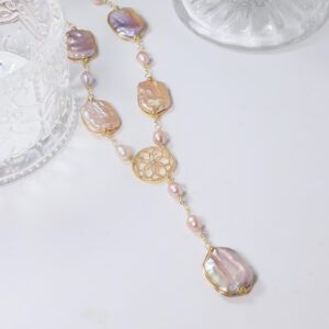 Elegant Pink Baroque Pearl Necklace