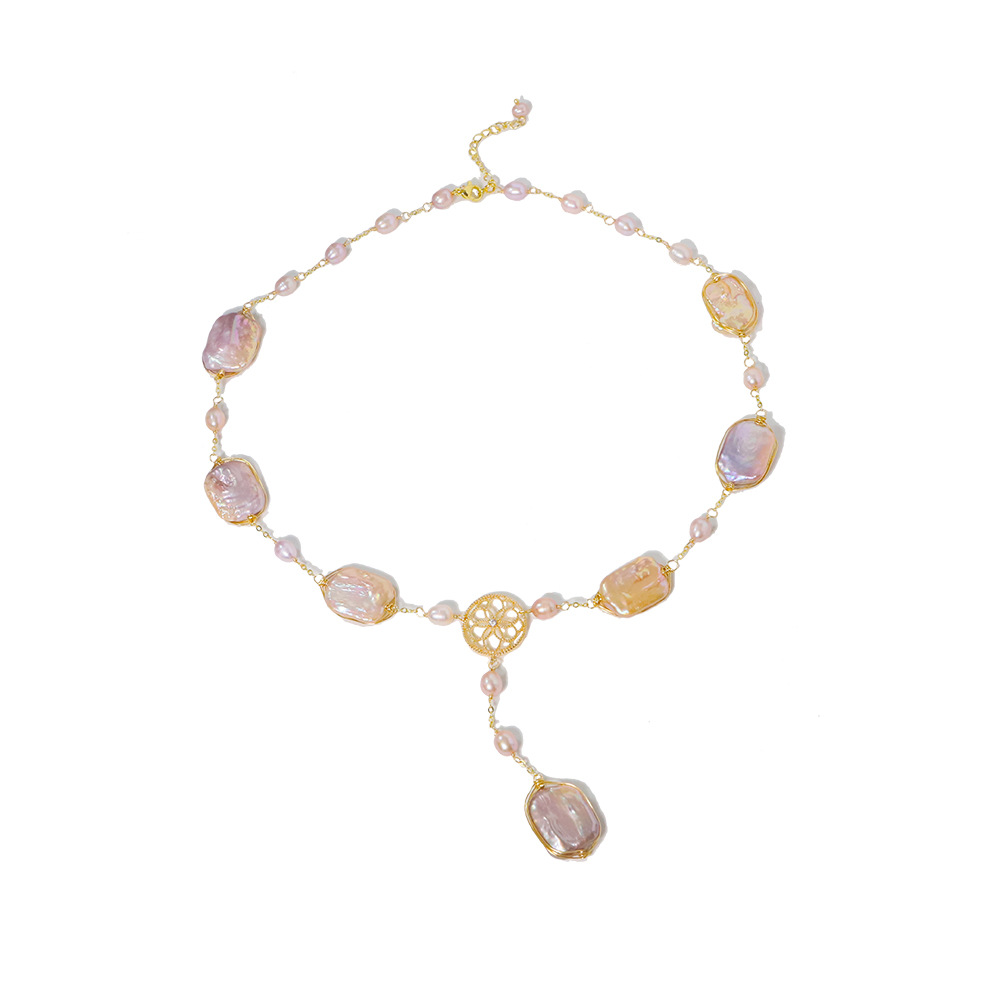 Elegant Pink Baroque Pearl Necklace
