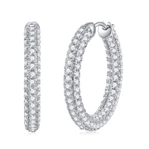 Sparkling Moissanite-Embellished Silver Hoop Earrings