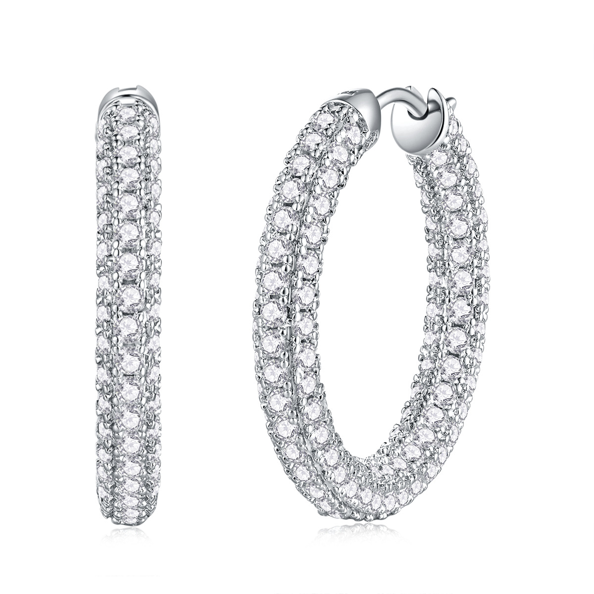 Sparkling Moissanite-Embellished Silver Hoop Earrings