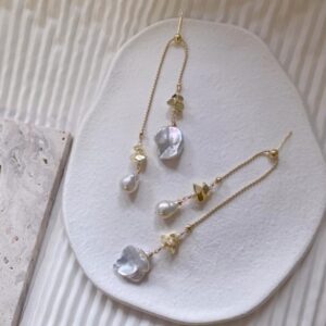 Natural Baroque Pearl Long Tassel Earrings