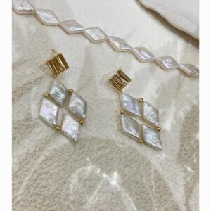 Pearl Earrings Rhombus Natural Baroque